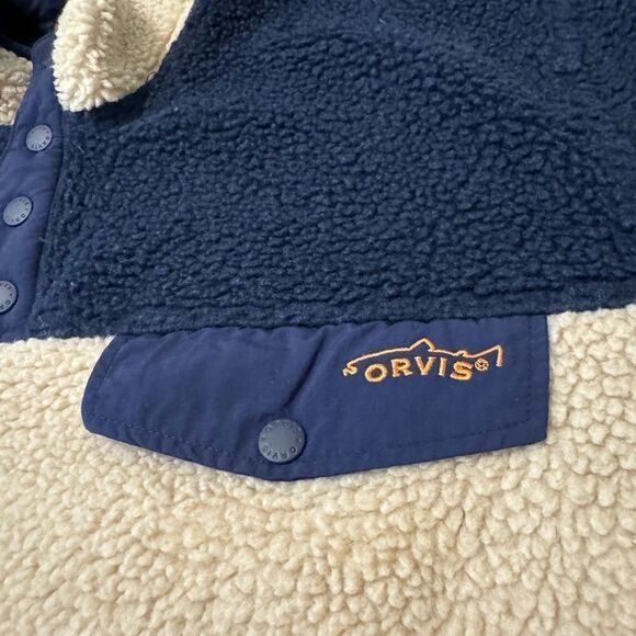 Orvis Snap-Front Sherpa Fleece Pullover Men’s SIZE XXL Blue Beige Color Block - Picture 2 of 7